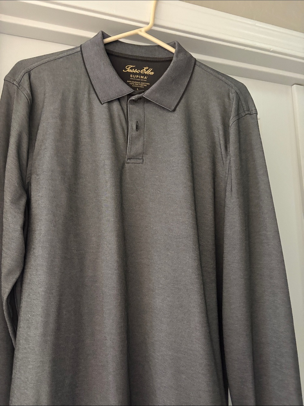 Tasso Elba Supima Long Sleeve Polo - Gray